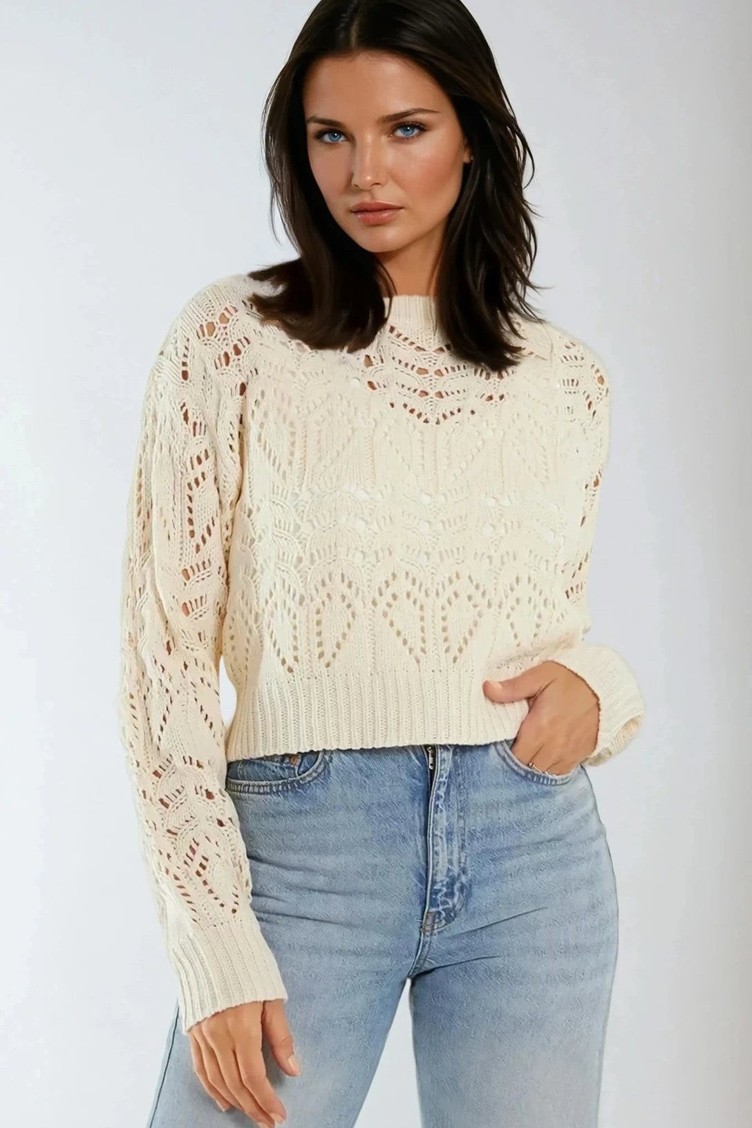 Ivory Pointelle Knit Crop Jumper