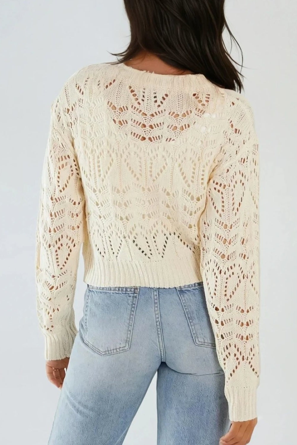 Ivory Pointelle Knit Crop Jumper