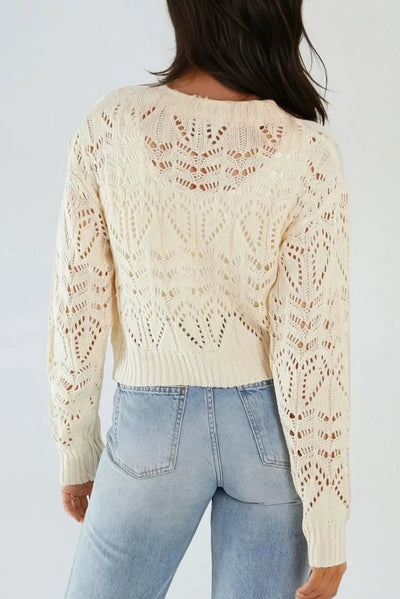 Ivory Pointelle Knit Crop Jumper