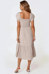 Beige Smock Midi Dress