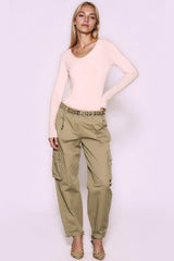Blush Pink V Neck Long Sleeve Top