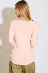 Blush Pink V Neck Long Sleeve Top