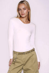 White V Neck Long Sleeve Top