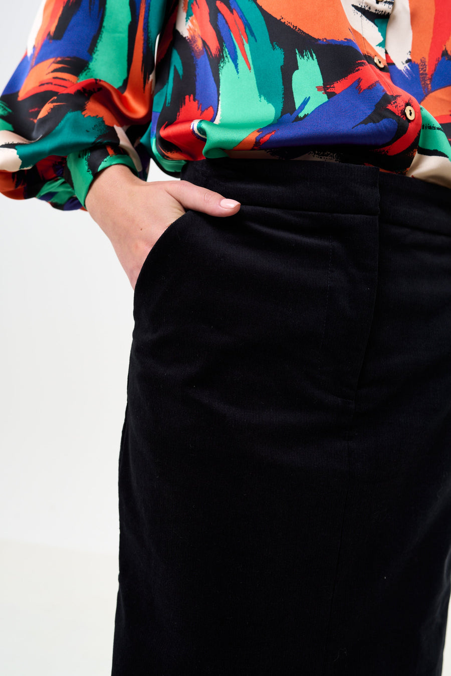 Balthazar Babycord Midi Pencil Skirt - Black