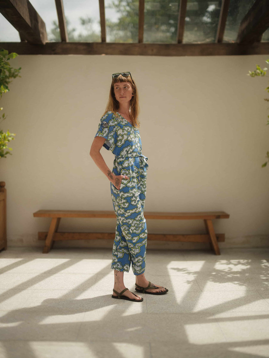 Blue Clouds Loose Fit EcoVera and Linen Jumpsuit