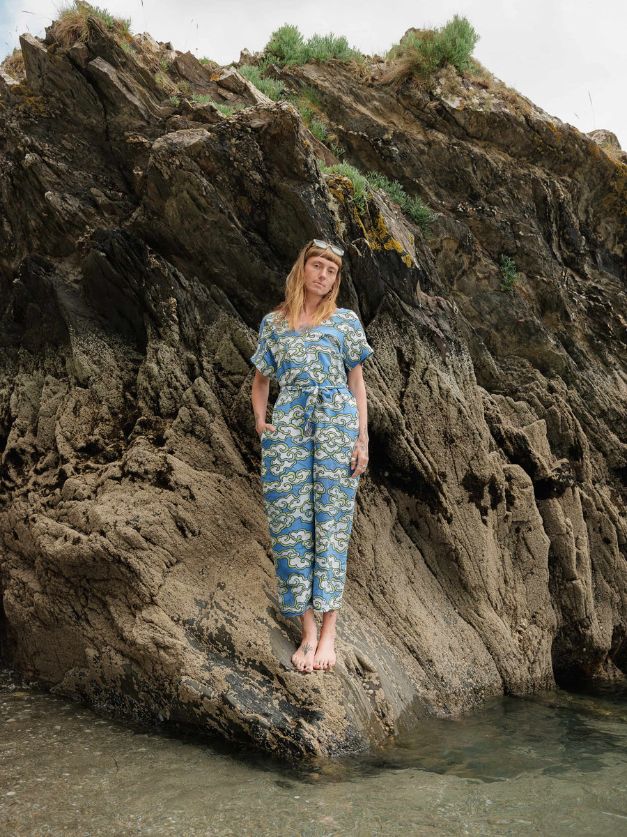 Blue Clouds Loose Fit EcoVera and Linen Jumpsuit