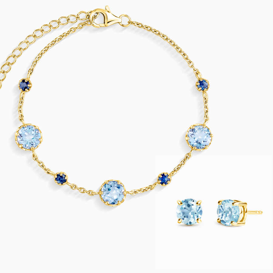 Blue Sapphire & Blue Topaz Jewellery Set in 18k Gold Vermeil