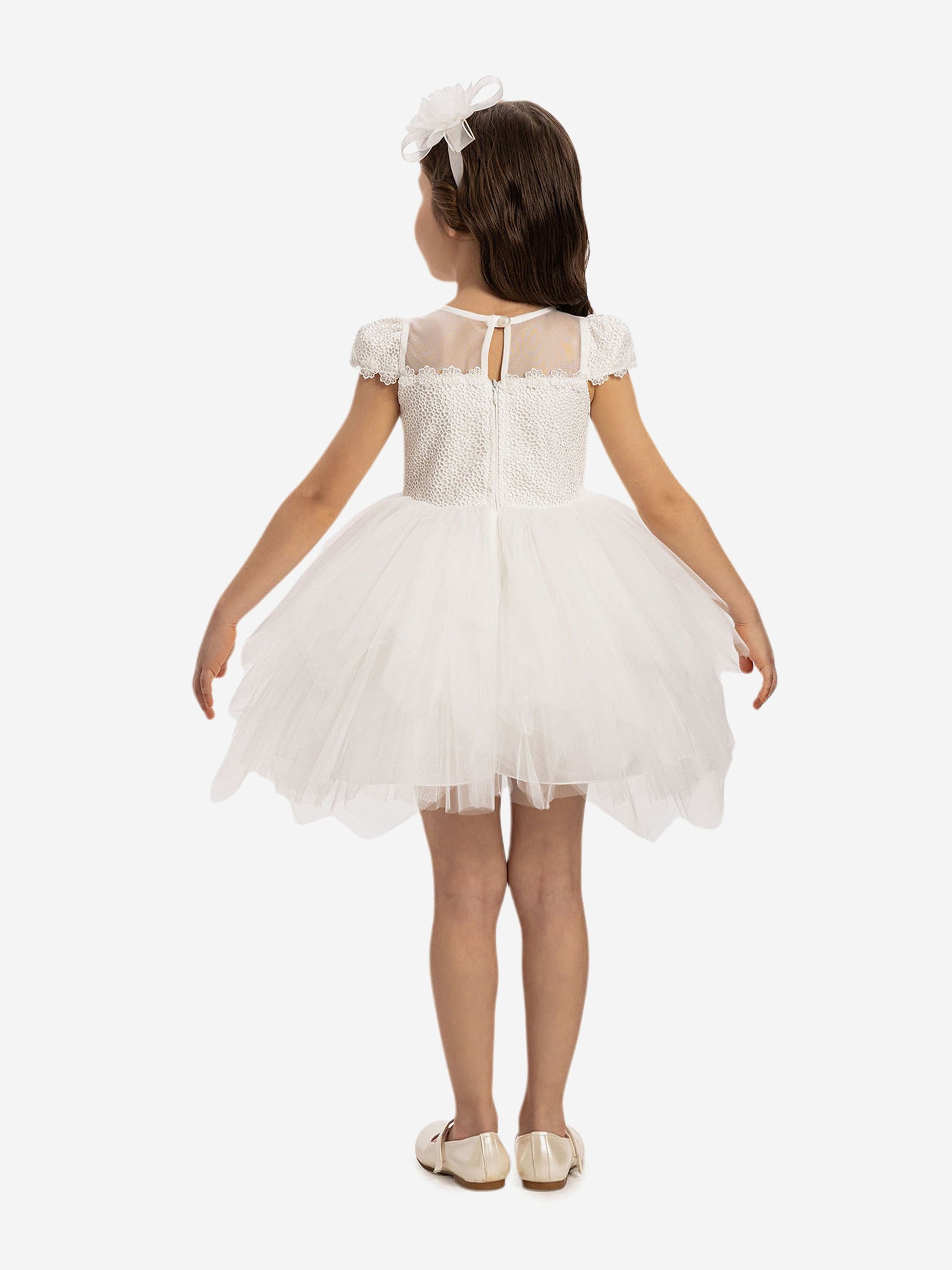 Dress & Fleur Baby Girls Dress with Tulle Skirt in White