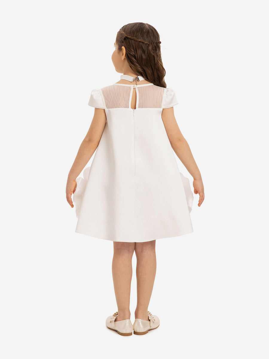 Dress & Fleur Girls Dress with Flower Choker in White