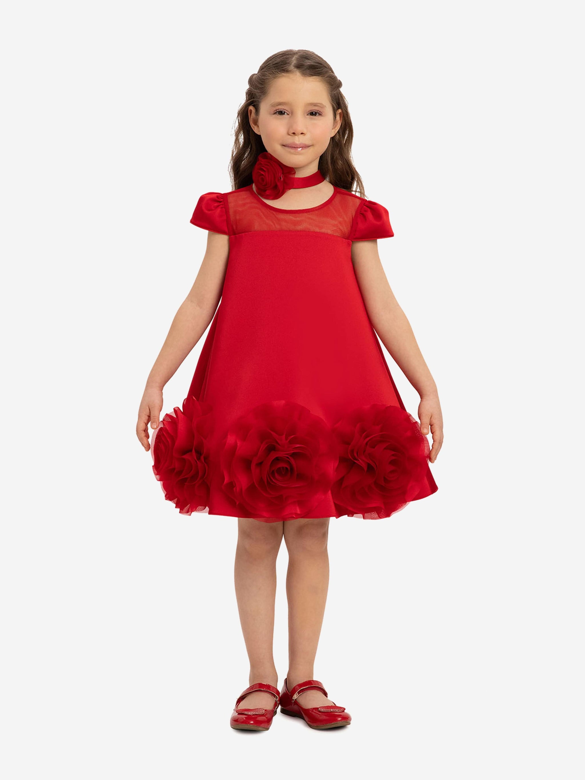 Dress & Fleur Girls Dress with Flower Choker in Red