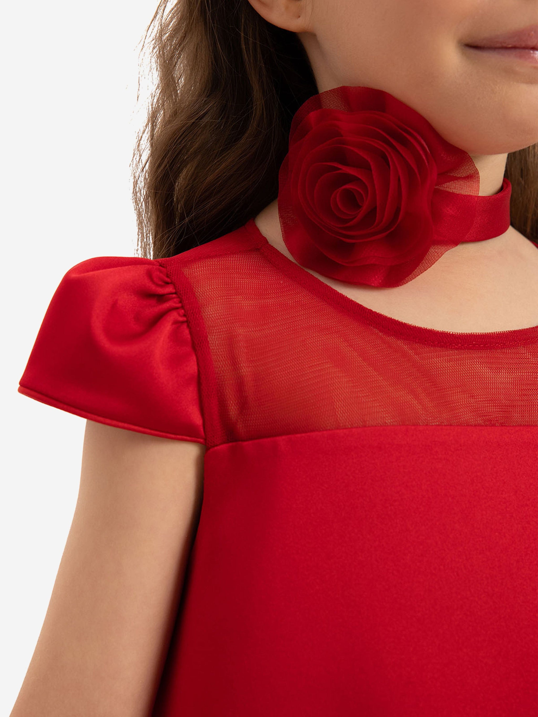 Dress & Fleur Girls Dress with Flower Choker in Red