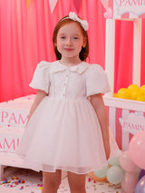 Dress & Fleur Baby Girls Pearl Detail Dress with Headband in White