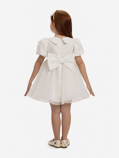Dress & Fleur Baby Girls Pearl Detail Dress with Headband in White