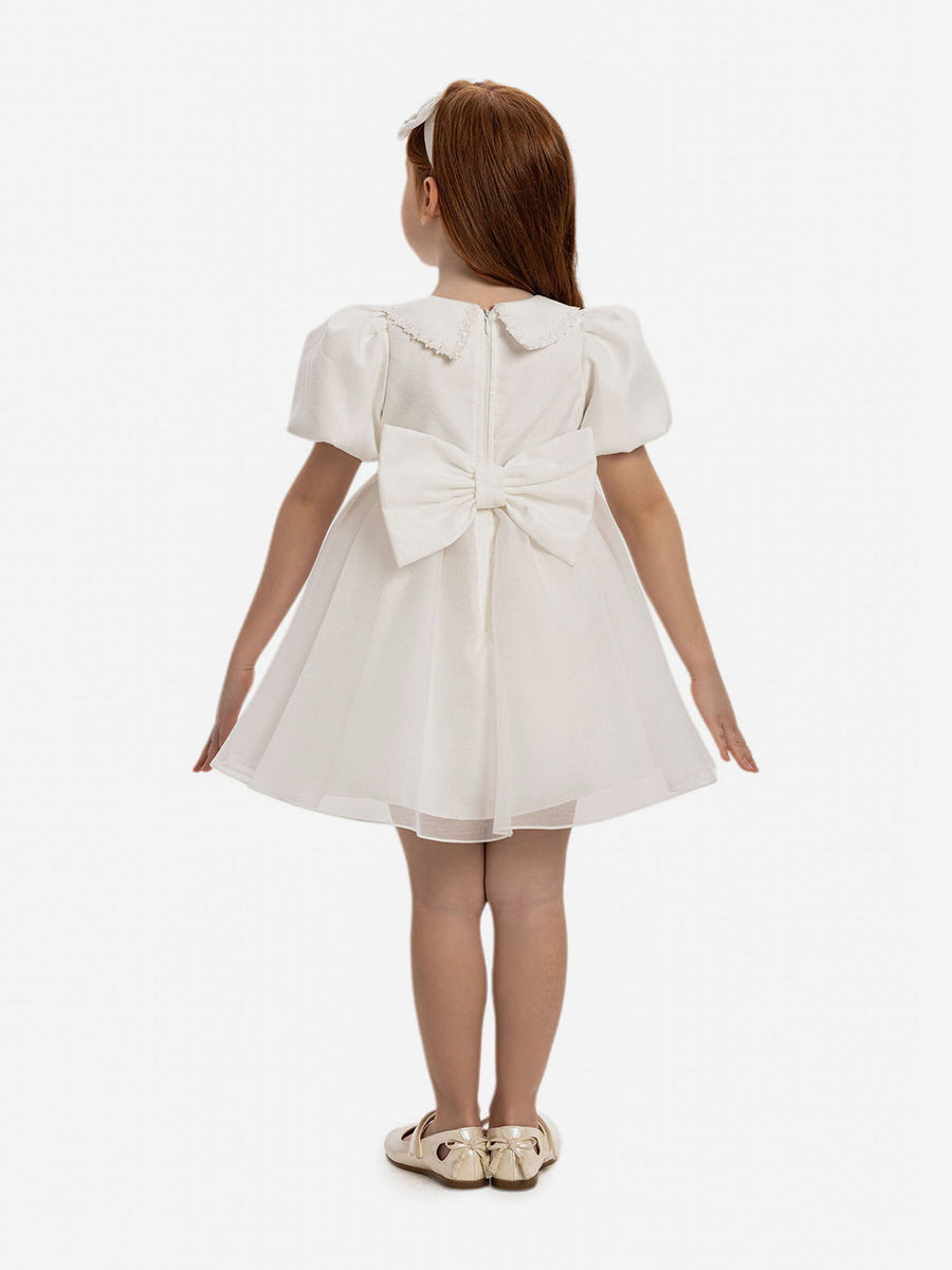 Dress & Fleur Baby Girls Pearl Detail Dress with Headband in White