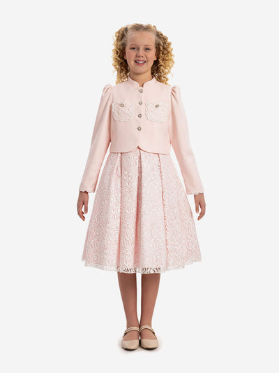 Dress & Fleur Girls Lace Dress with Bolero in Pink