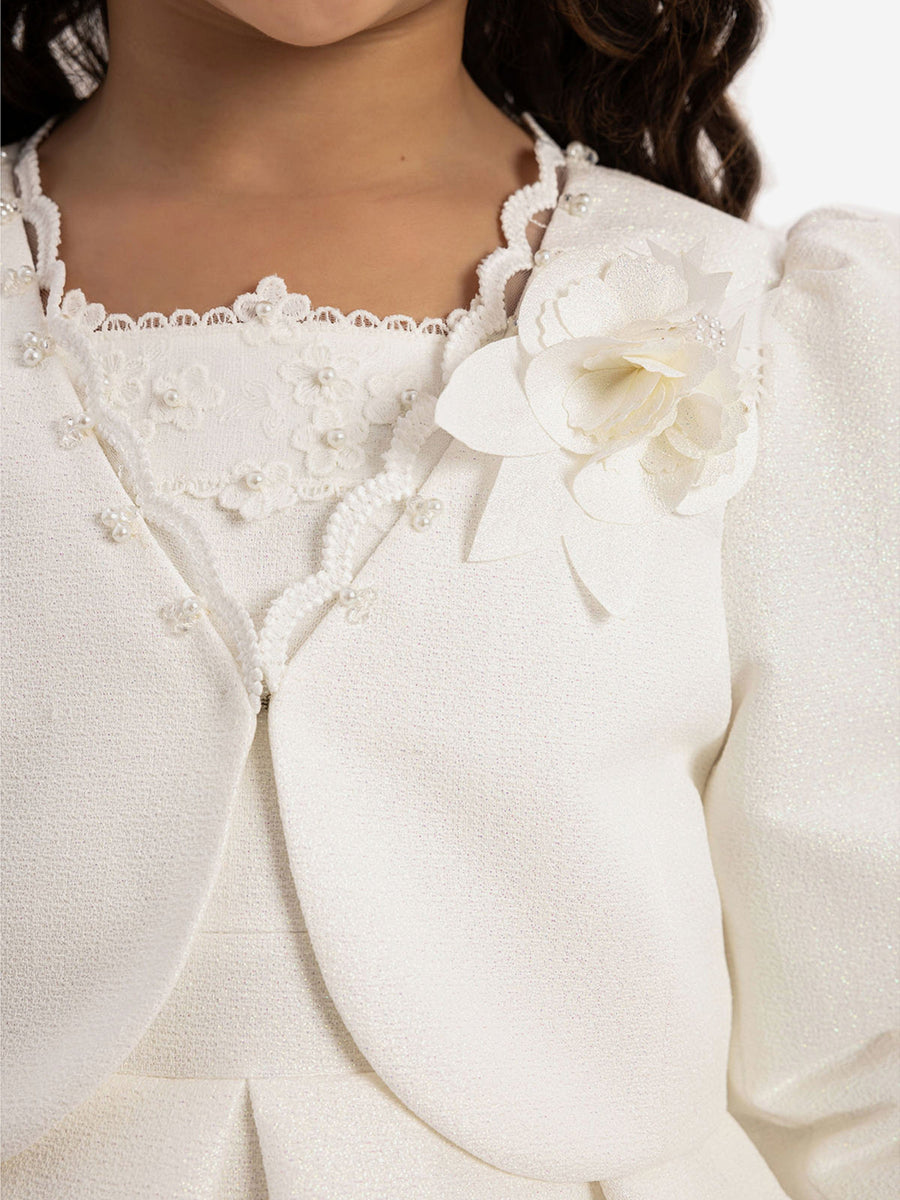 Dress & Fleur Girls Dress with Bolero and Matching Bag in White