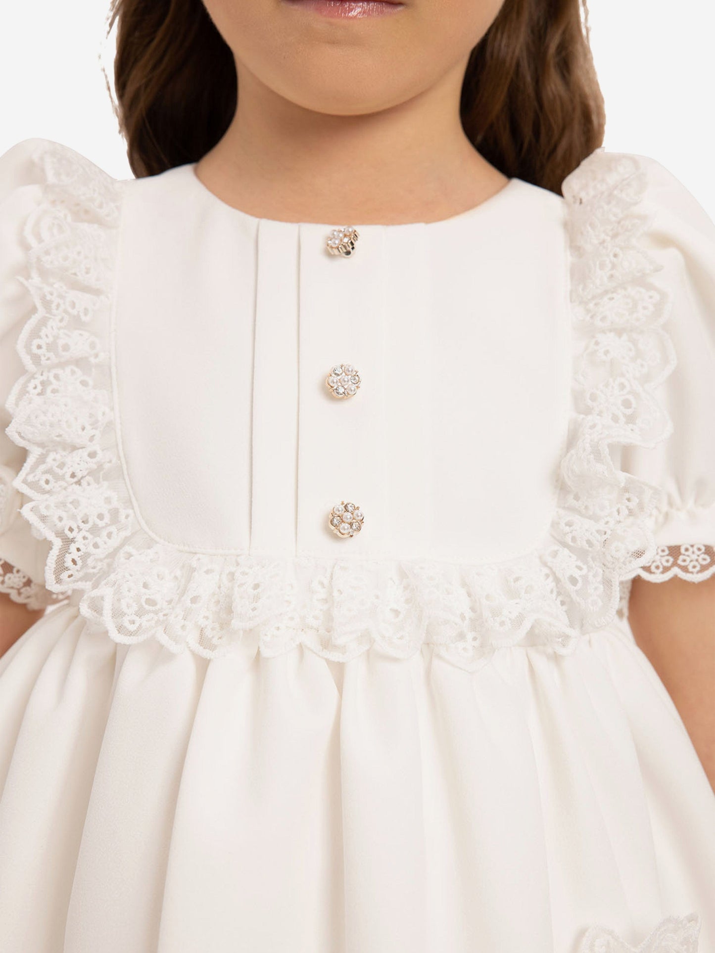 Dress & Fleur Baby Girls Dress Set with Teddy Bear in White