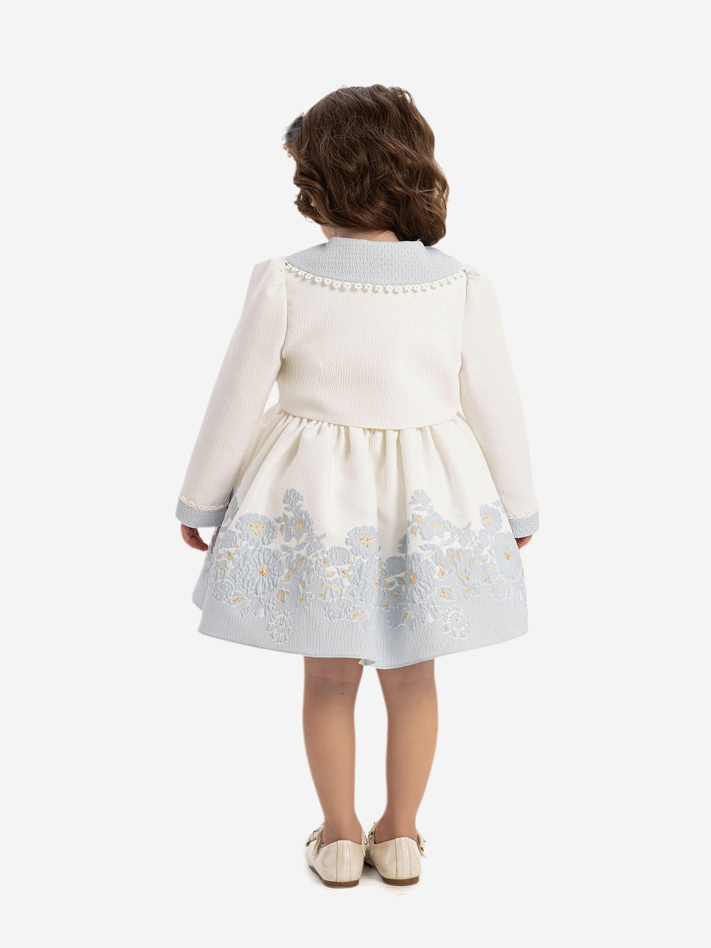Dress & Fleur Baby Girls Dress with Bolero and Headband in Blue