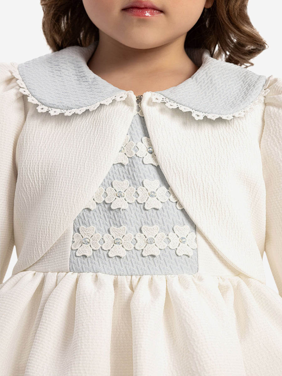 Dress & Fleur Baby Girls Dress with Bolero and Headband in Blue