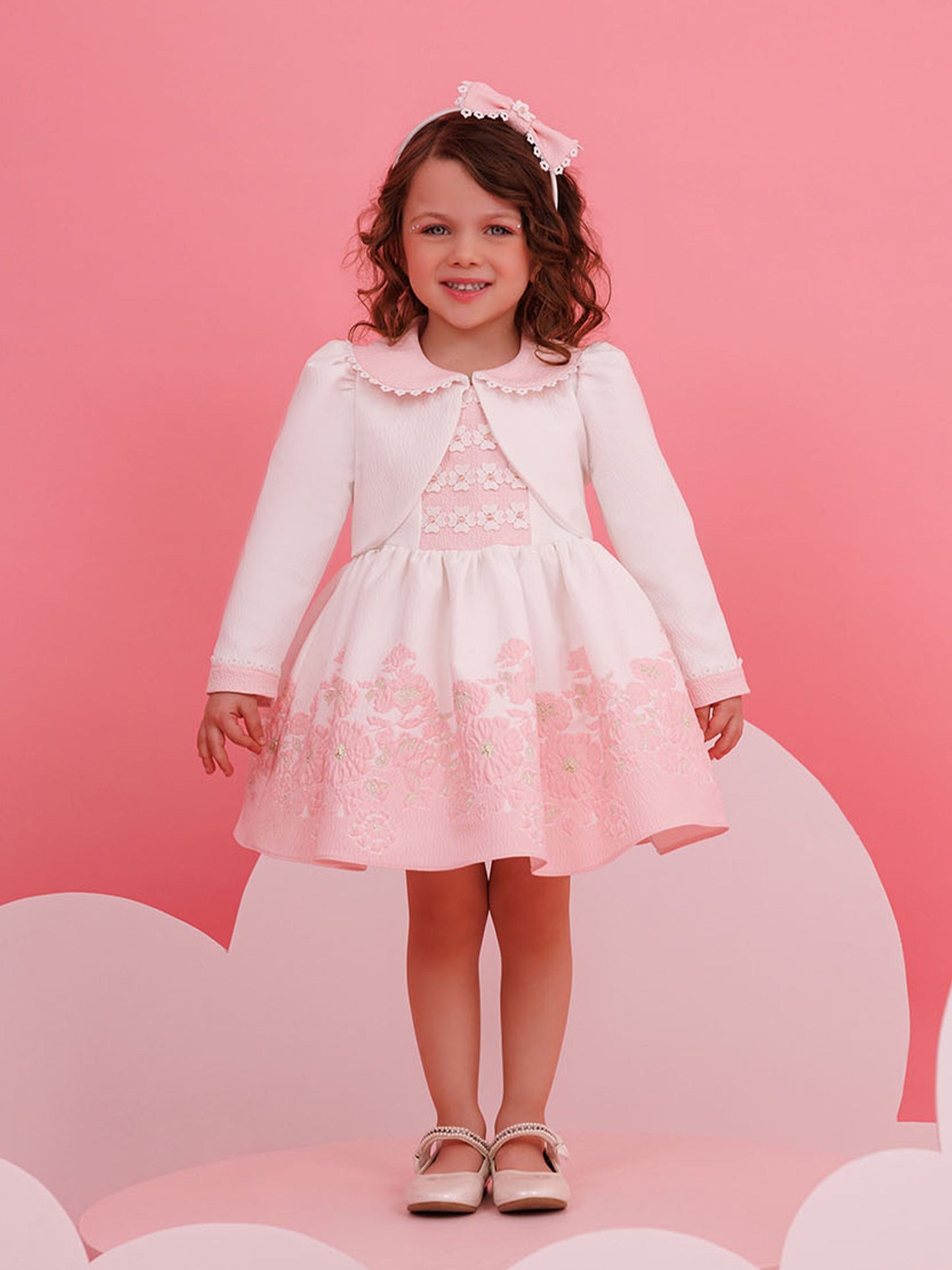 Dress & Fleur Baby Girls Dress with Bolero and Headband in Pink