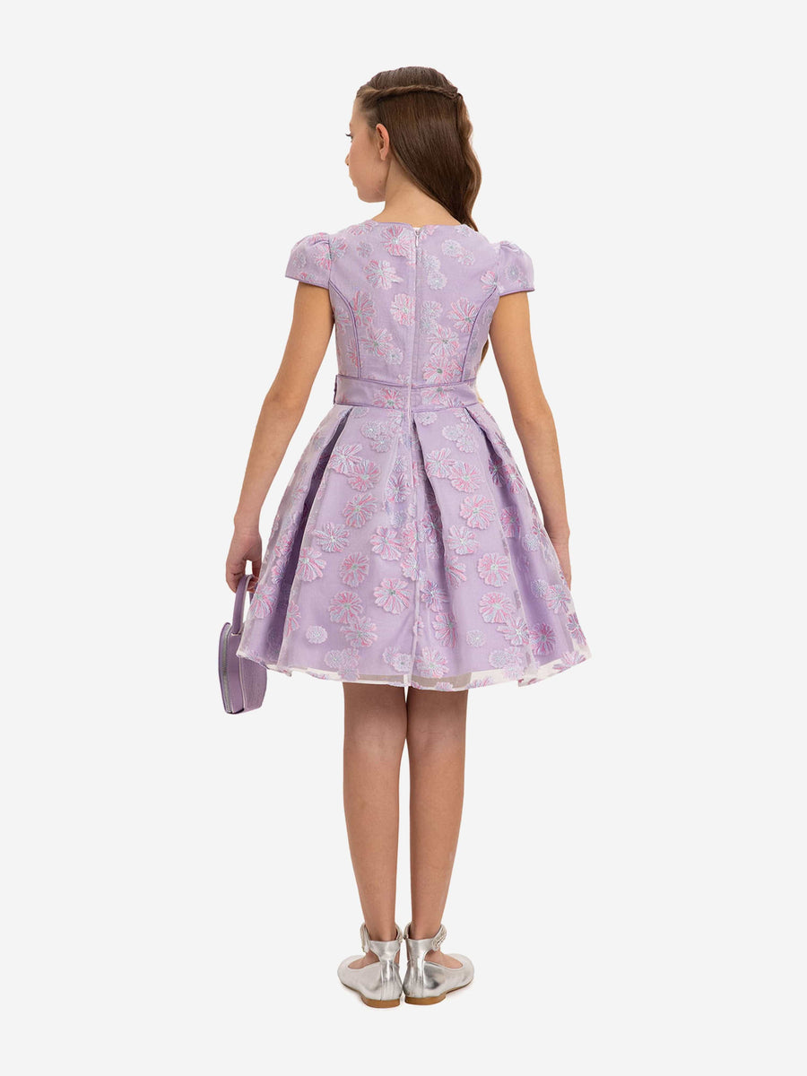 Dress & Fleur Girls Stylish Dress with Matching Bag in Purple