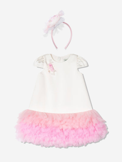 Dress & Fleur Girls Tulle Trim Occasion Dress in Ivory