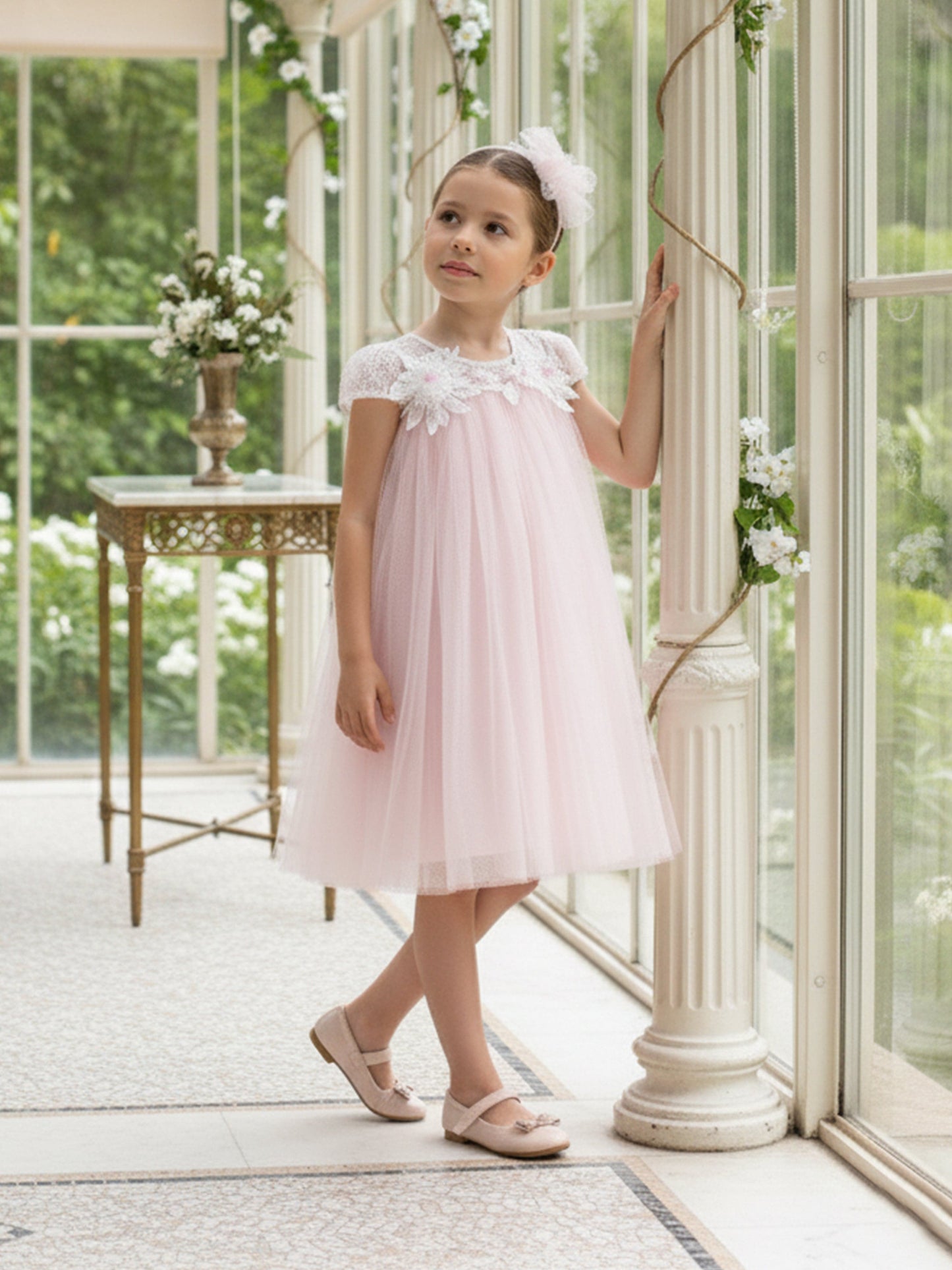 Dress & Fleur Girls Flower Occasion Dress with Headband in Pink