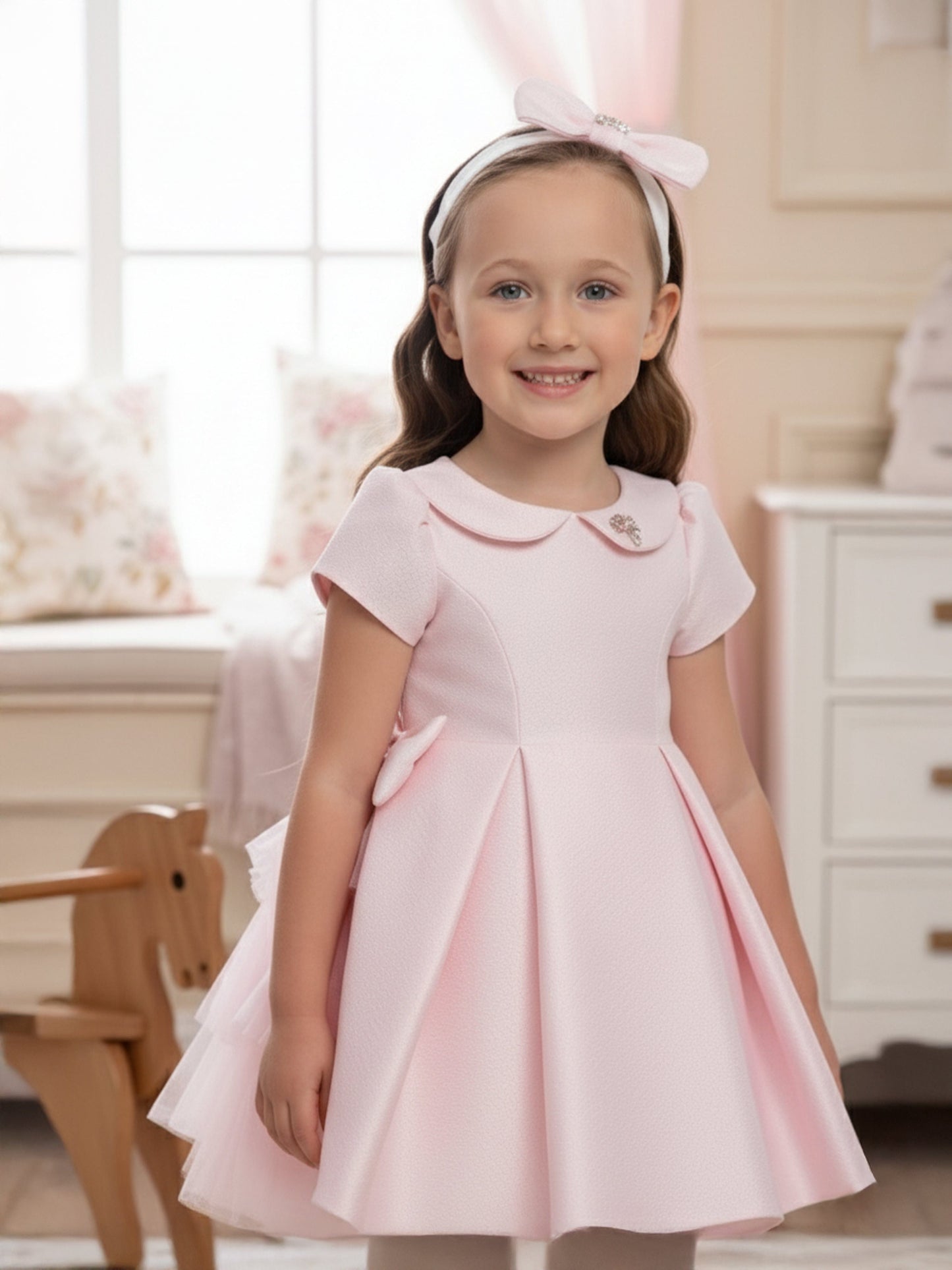 Dress & Fleur Baby Girls Occasion Dress with Headband in Pink