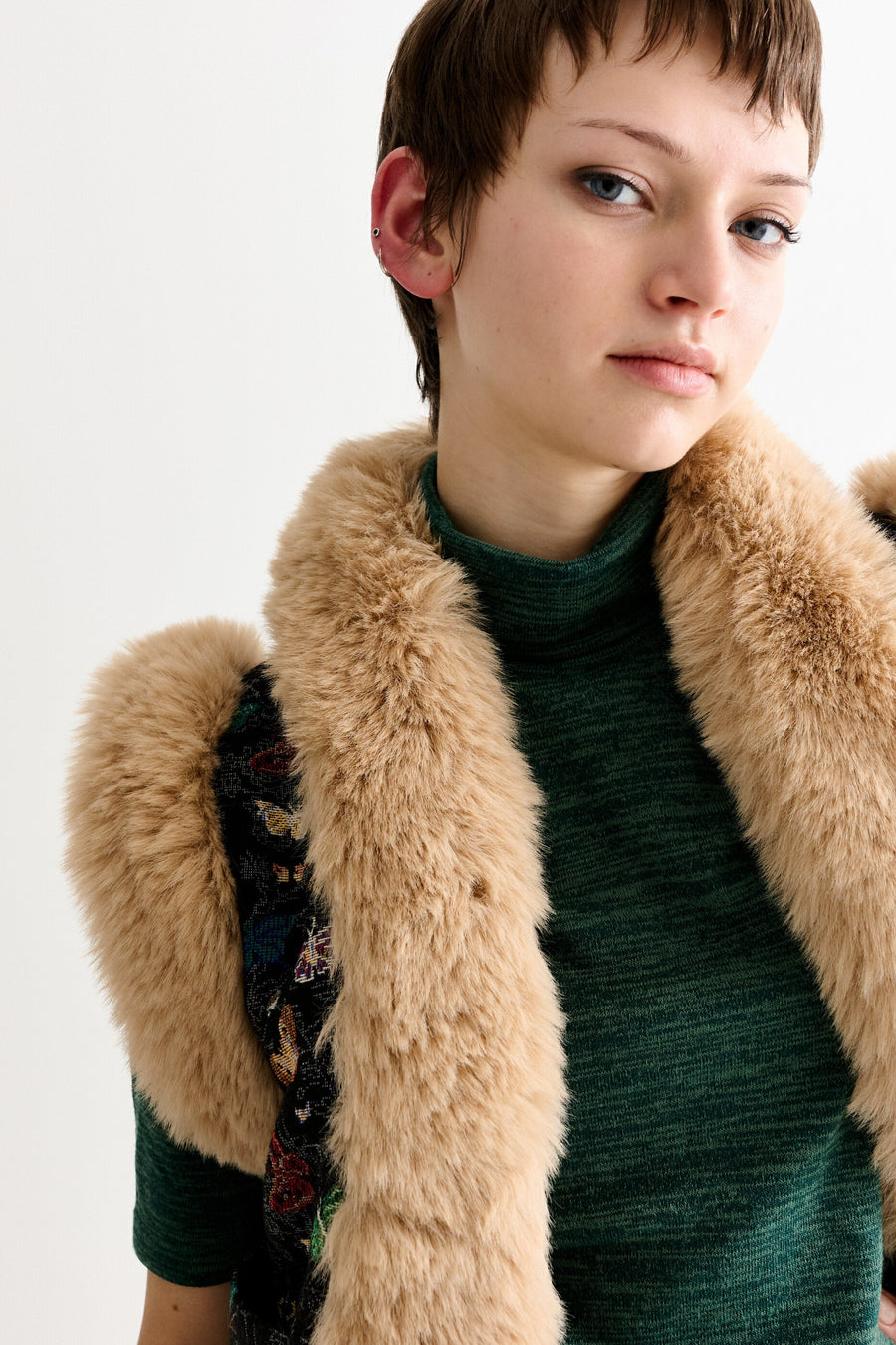 Dominica Butterfly Ball Jacquard Faux Fur Trimmed Waistcoat – Multicoloured