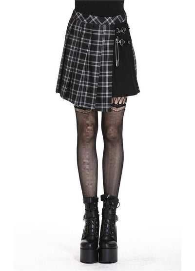Dark In Love Leah Gothic Tartan Mini Skirt - Black & White Plaid