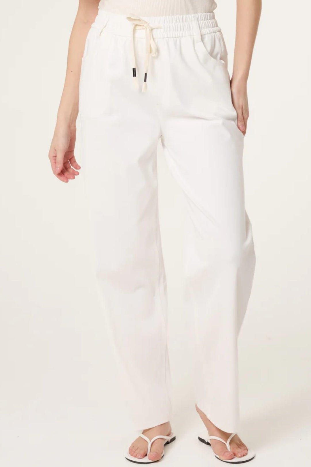 Ivory Elasticated Waist Wide Leg Trousers