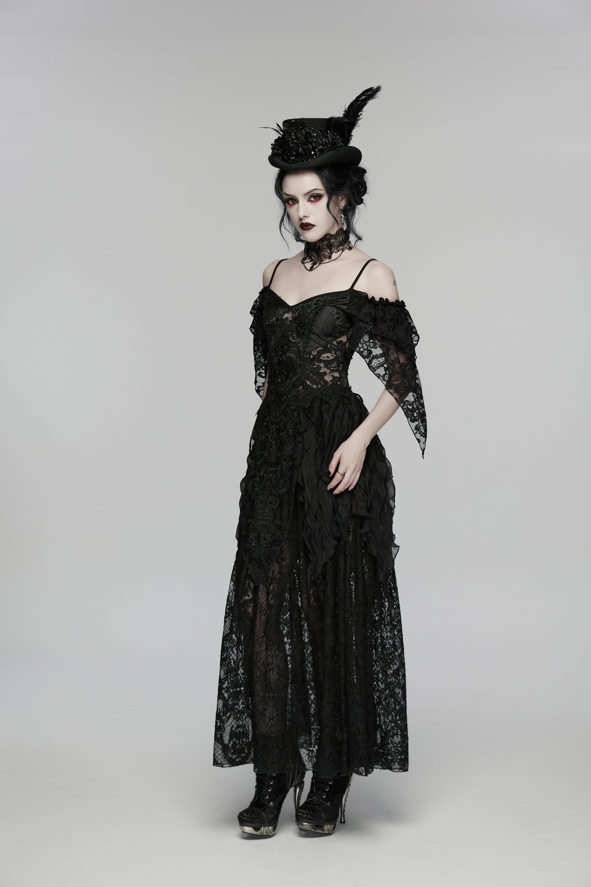 Goth Feather Formal Hat Gothic Retro Style Punk Rave