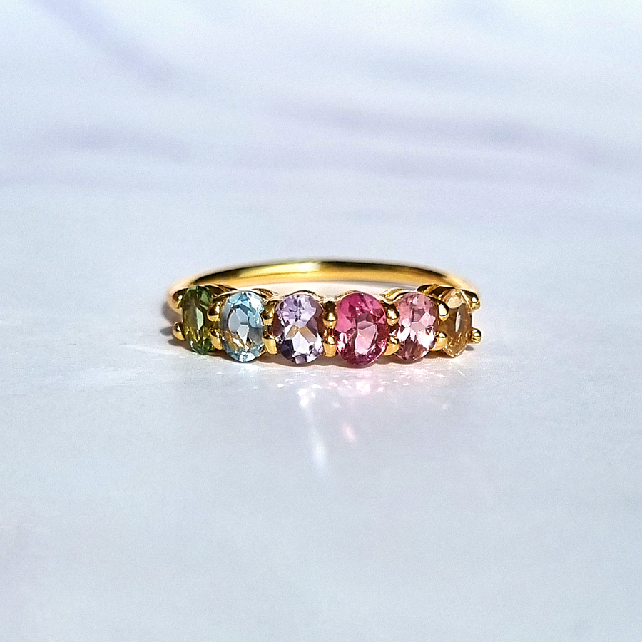 Rainbow Multicoloured Gemstone Half Eternity Ring in 18k Gold Vermeil
