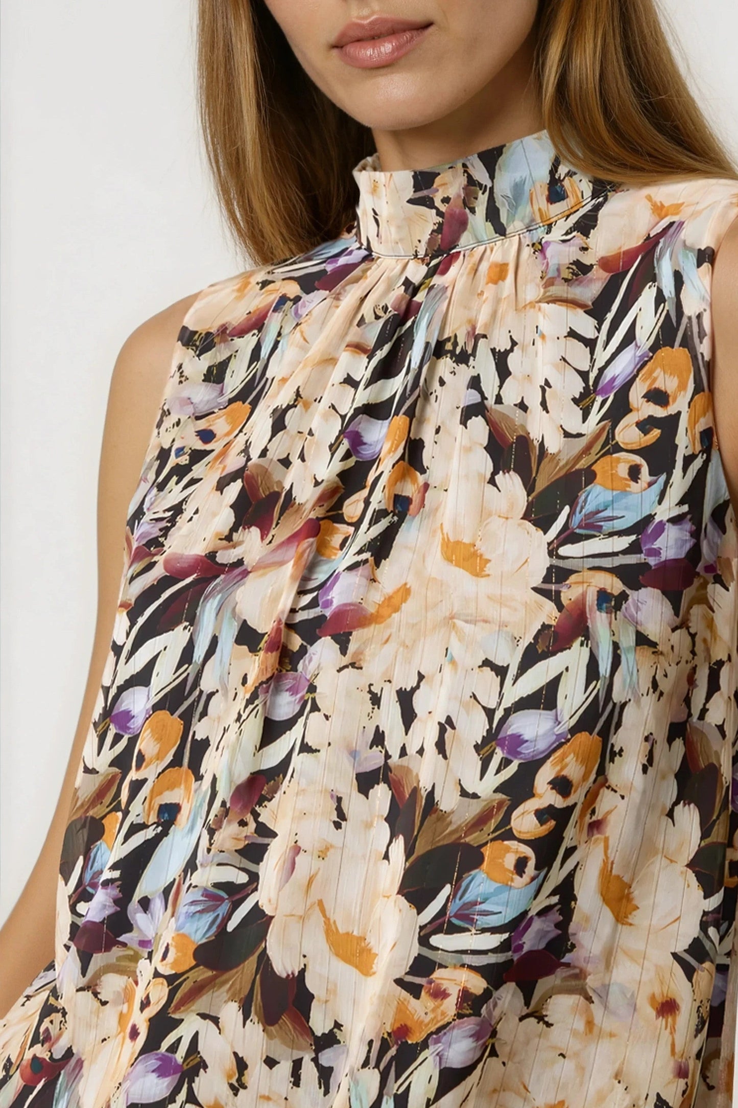 Black Floral High Neck Puffball Top