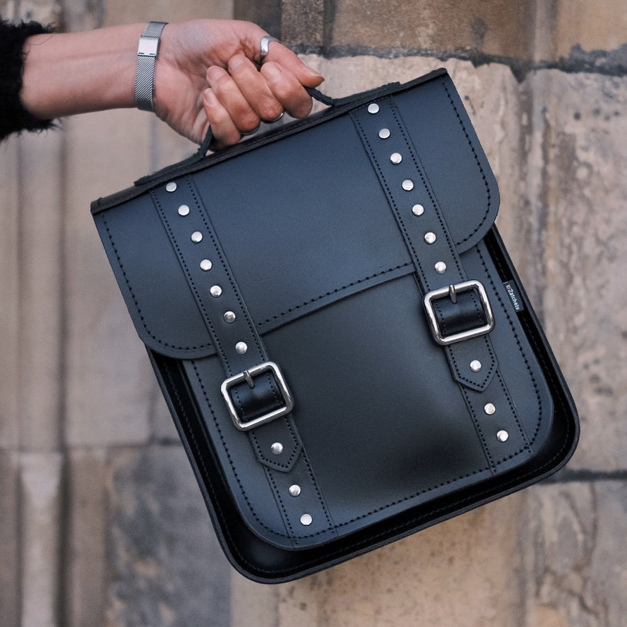 Handmade Leather City Backpack - Black Gothic Studded