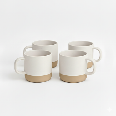 Ceramic Coffee Mug 4-Pack - White Speckled Stoneware 355ml