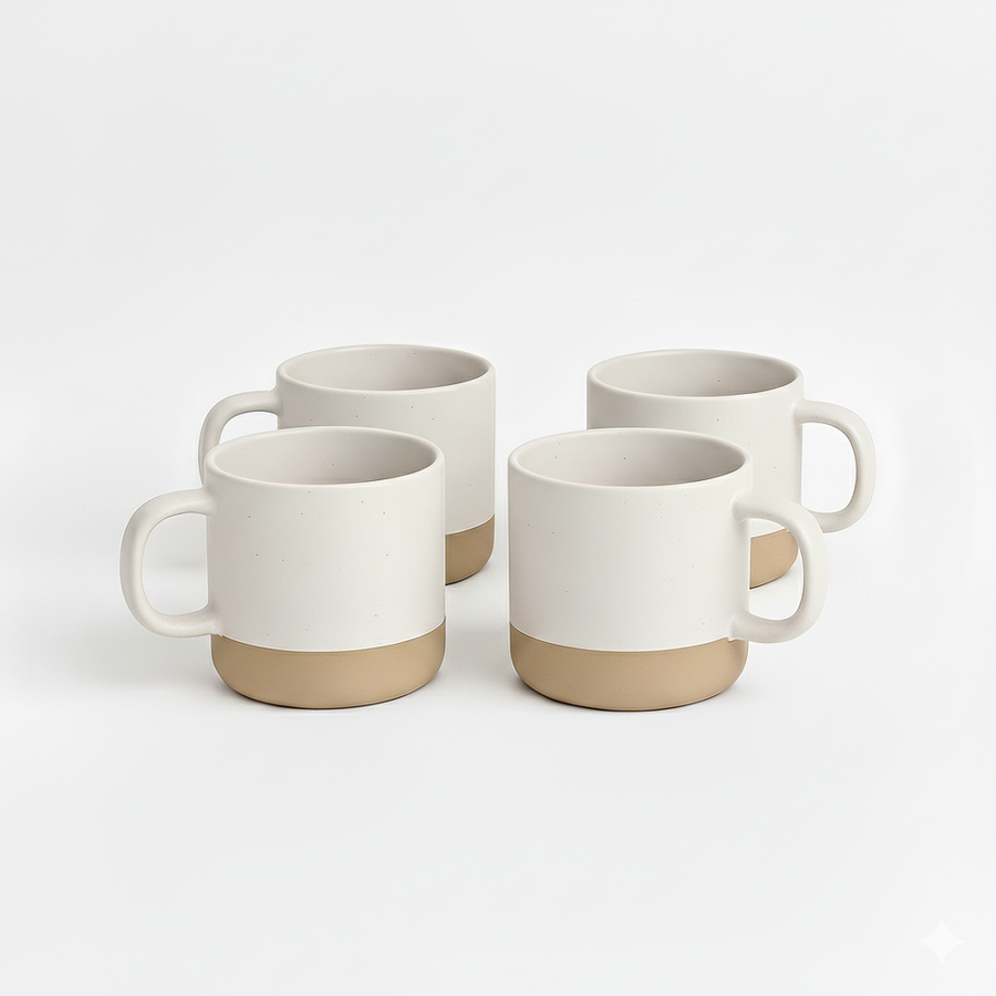 Ceramic Coffee Mug 4-Pack - White Speckled Stoneware 355ml