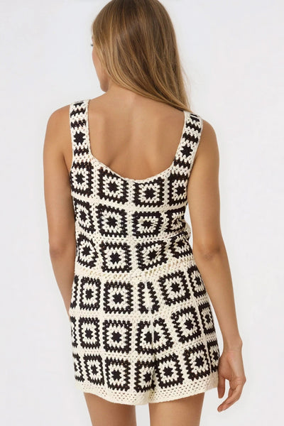 Black and Cream Crochet Top and Shorts Set