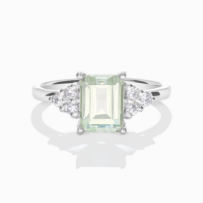 Green Amethyst Emerald Cut Ring in Sterling Silver