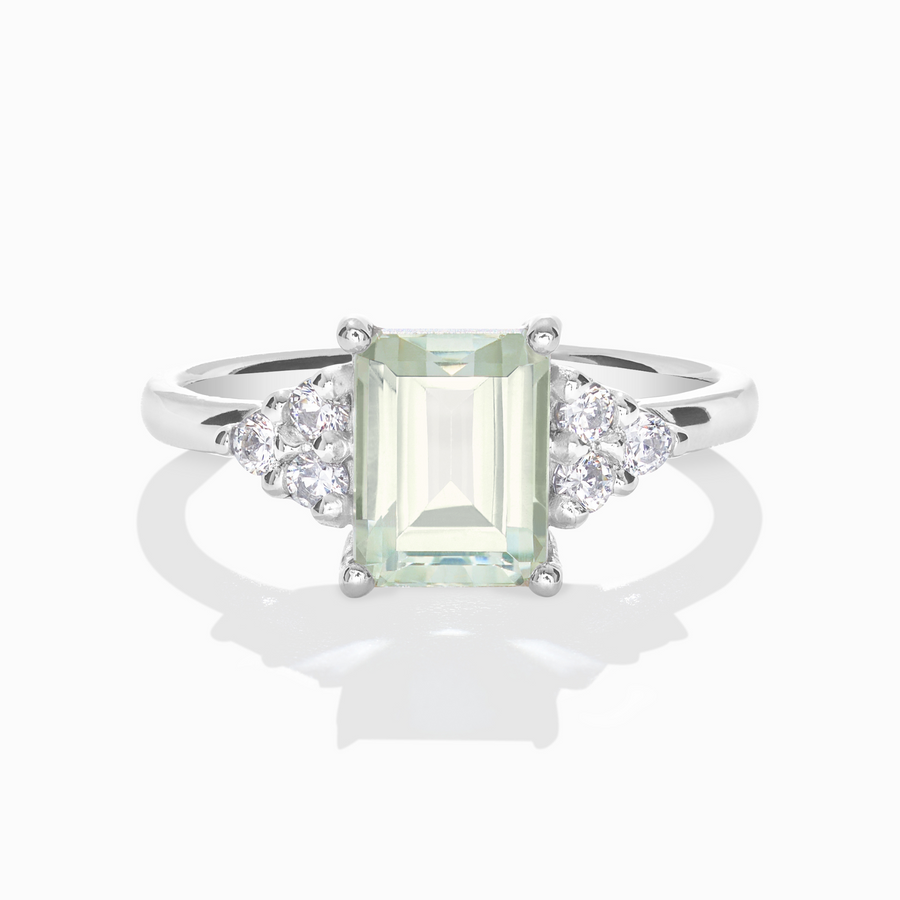 Green Amethyst Emerald Cut Ring in Sterling Silver