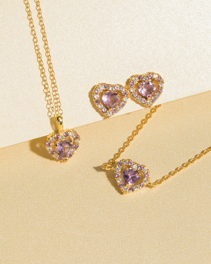 Purple Heart Lavender Amethyst Pendant Necklace in 18k Gold Vermeil