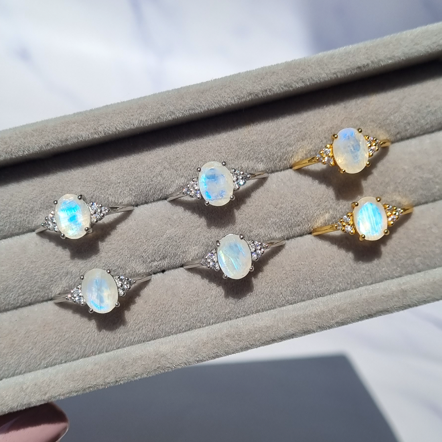 Rainbow Moonstone Ring in 18k Gold Vermeil (Oval Cut)