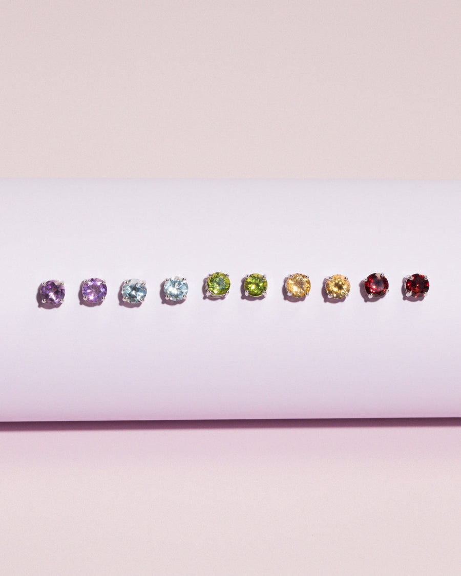 Garnet Round Stud Earrings 6 mm in Sterling Silver
