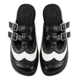 Chocolaticas® Havana Clogs – Gothic Black & White Brogue Vegan Slip-Ons