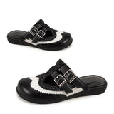 Chocolaticas® Havana Clogs – Gothic Black & White Brogue Vegan Slip-Ons