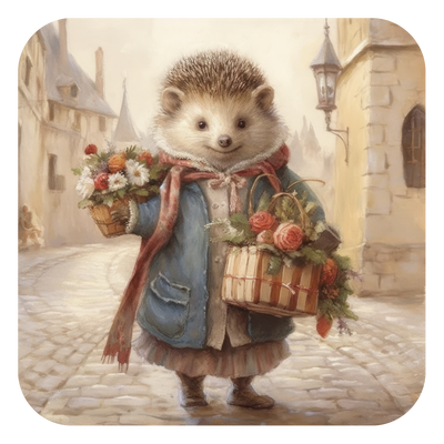 Traditional Hedgehog with flowers Set of 4 Placemats/2