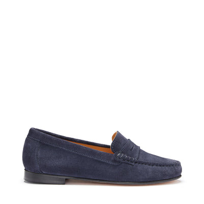 Women's Penny Loafers Leather Sole, navy blue suede