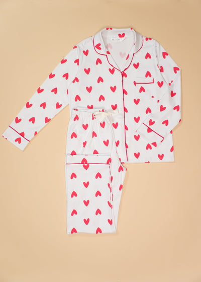 Women's Long Sleeve Pima Cotton Pyjama Set – Hearts Print