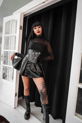 Dark in Lia Punk Love Patent Leather Waist Corset with Metal Accents