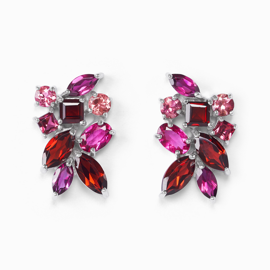 Large Red Gemstone Cluster Earrings in Sterling Silver